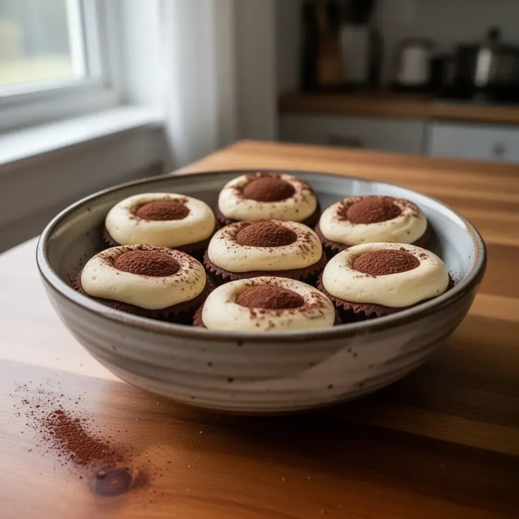 Delicious tiramisu cookie cups topped with cocoa and cream filling