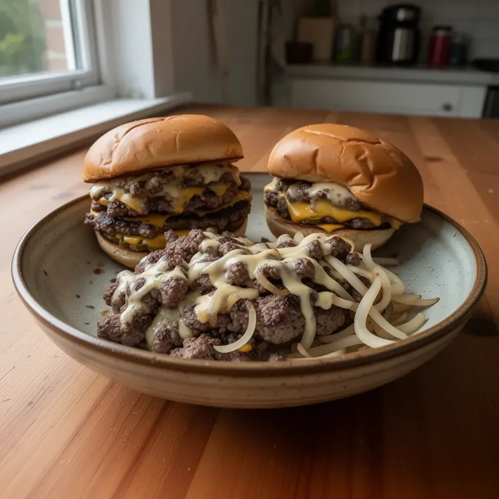 Ultimate Crack Burgers served on a rustic wooden table with fresh toppings.