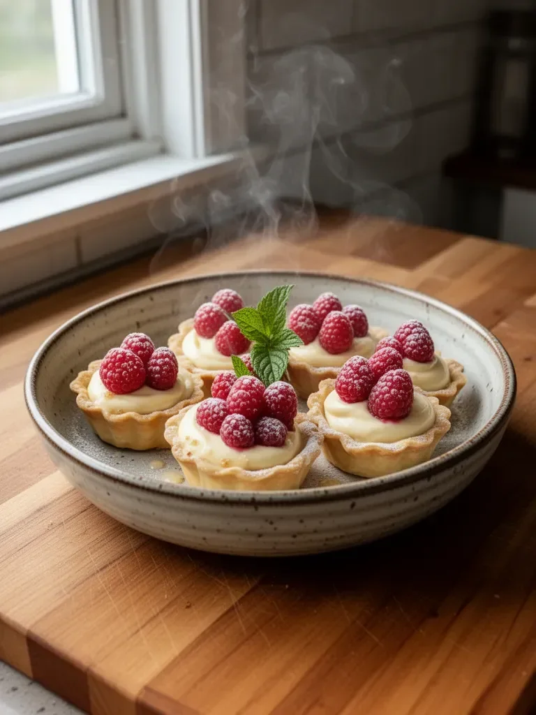 Vanilla Cream Tarts with Fresh Raspberries