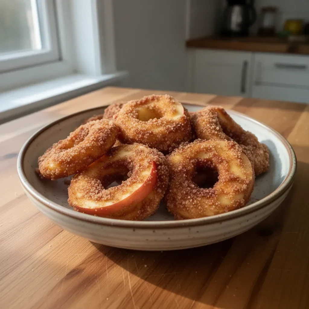 Delicious Air Fryer Cinnamon Apple Rings served on a plate