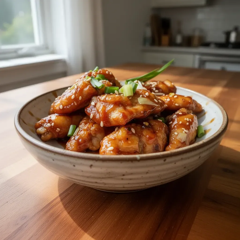 Delicious Chinese Honey Garlic Chicken served with vegetables and rice