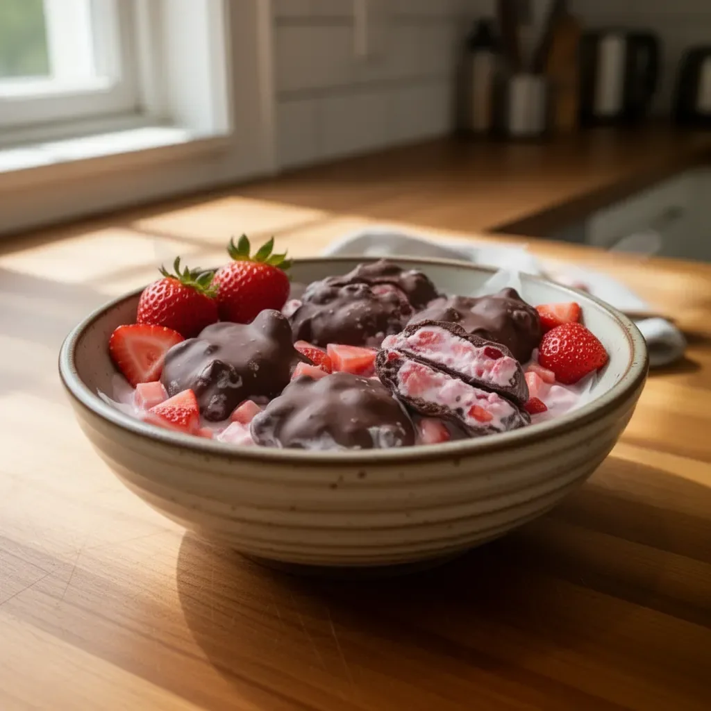 Chocolate Strawberry Yogurt Clusters with fresh strawberries and creamy yogurt