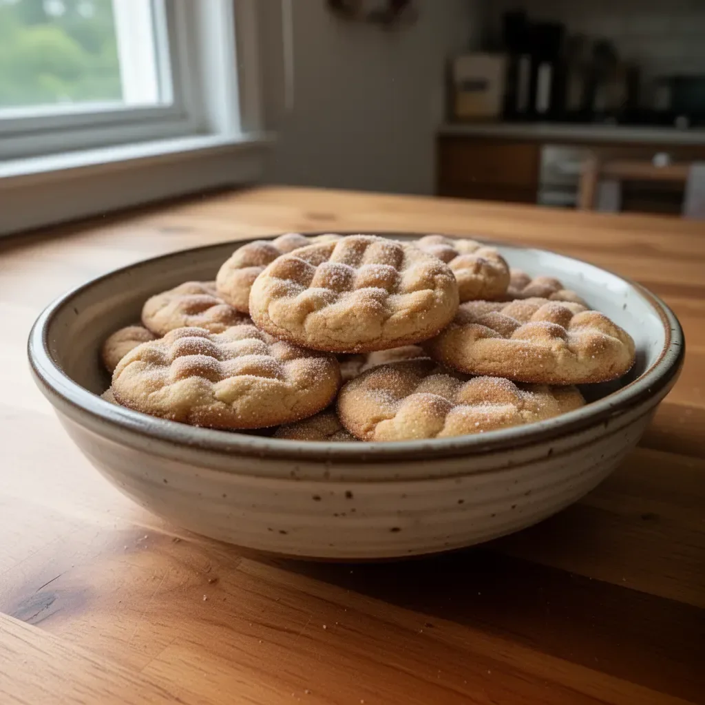 Freshly baked churro cookies with cinnamon sugar topping