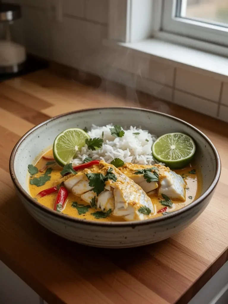 Coconut Lime Fish Curry with Jasmine Rice