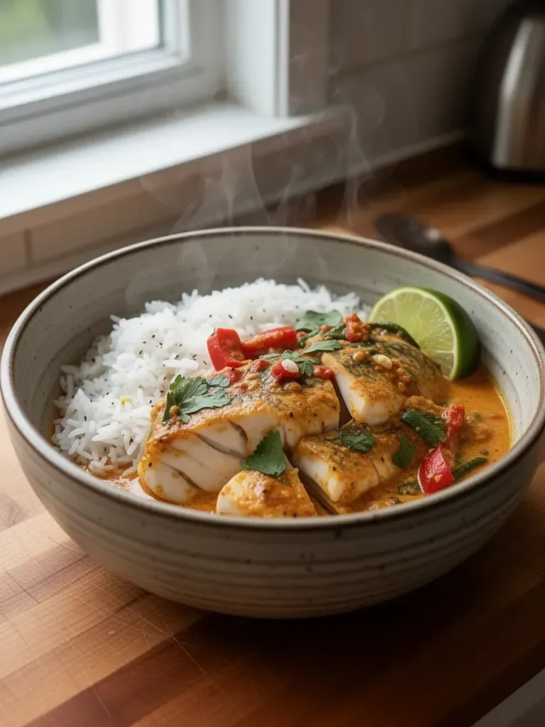 Coconut Lime Fish Curry with Jasmine Rice
