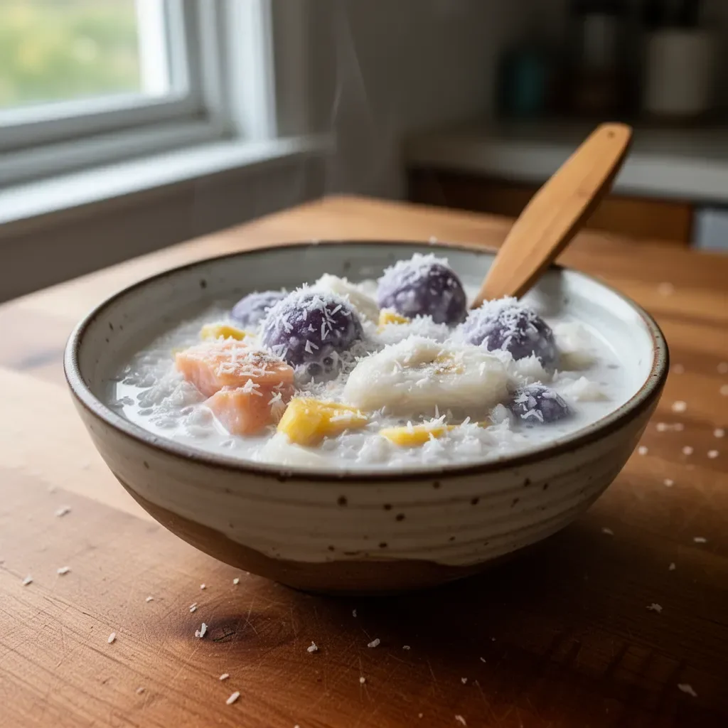 Delicious coconut rice balls served in creamy coconut milk