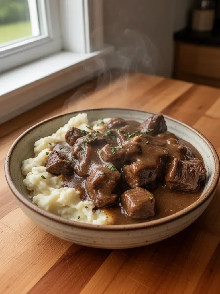 Easy Crock Pot Beef Tips and Gravy
