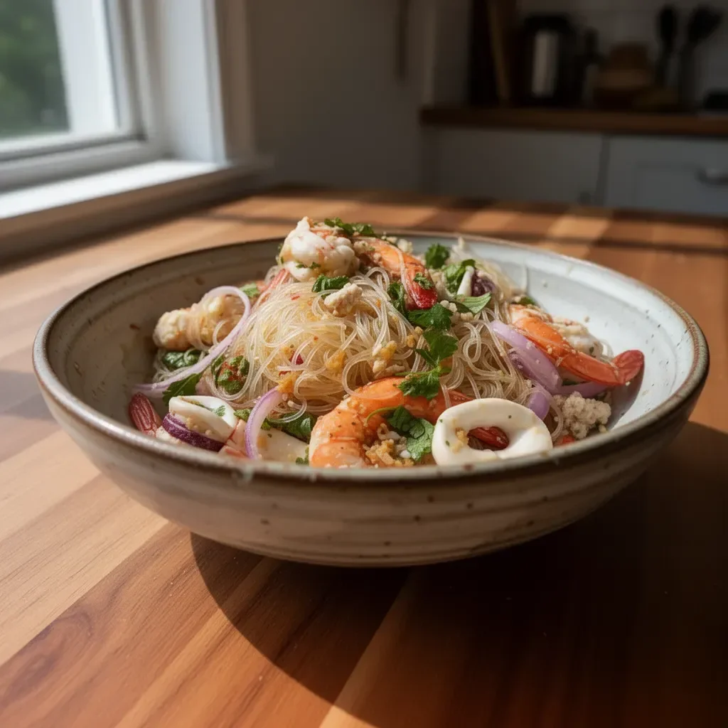 Colorful easy glass noodle salad with vegetables in a bowl