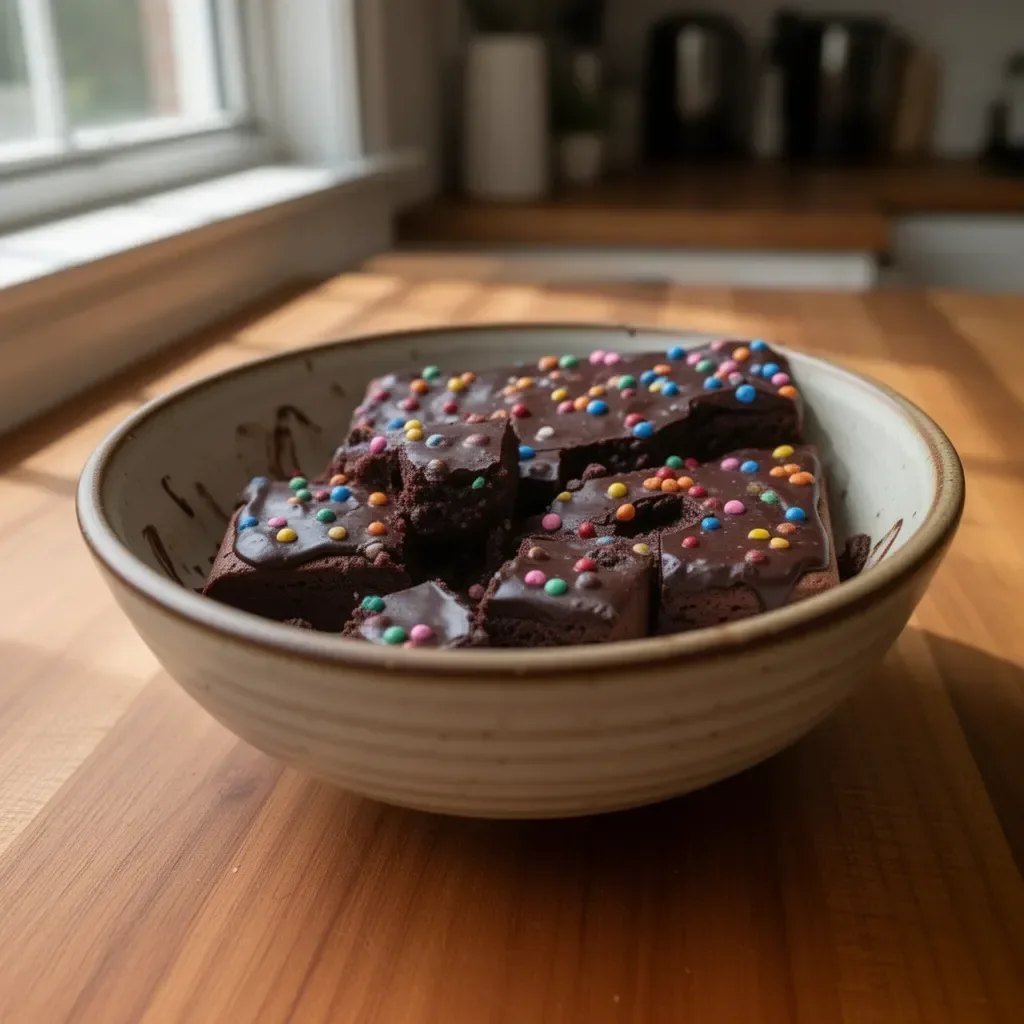 Gourmet cosmic brownies fresh out of the oven with chocolate ganache topping