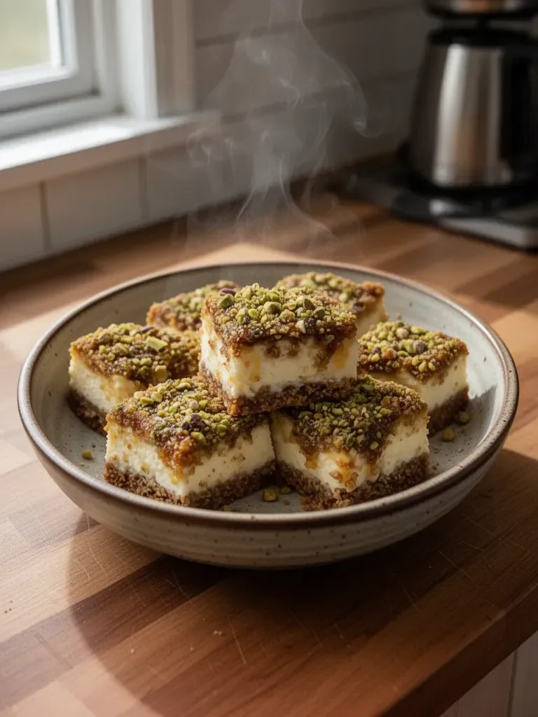 Greek Honey Pistachio Cheesecake Bars