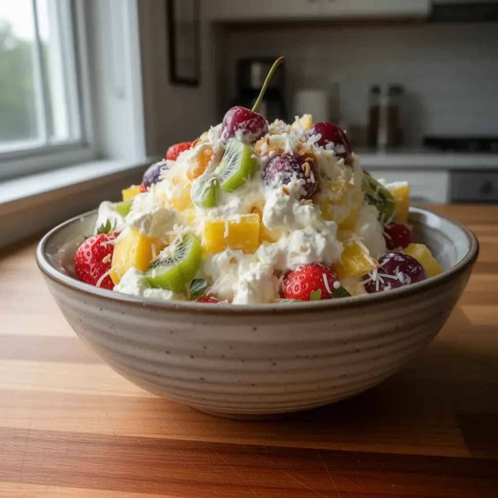 Hawaiian Cheesecake Salad made with tropical fruits and cream cheese