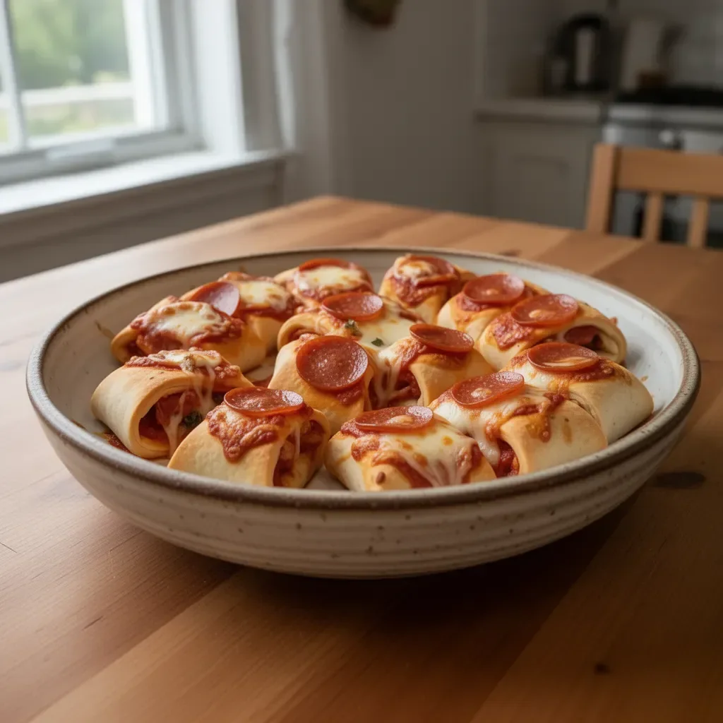 High-protein pepperoni pizza rolls served on a plate