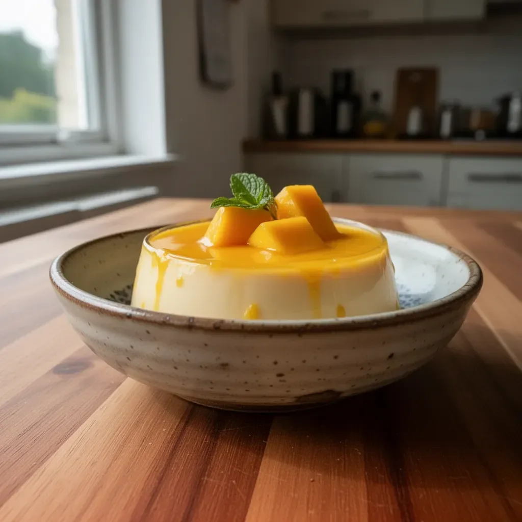 Delicious Mango Panna Cotta dessert served in a glass