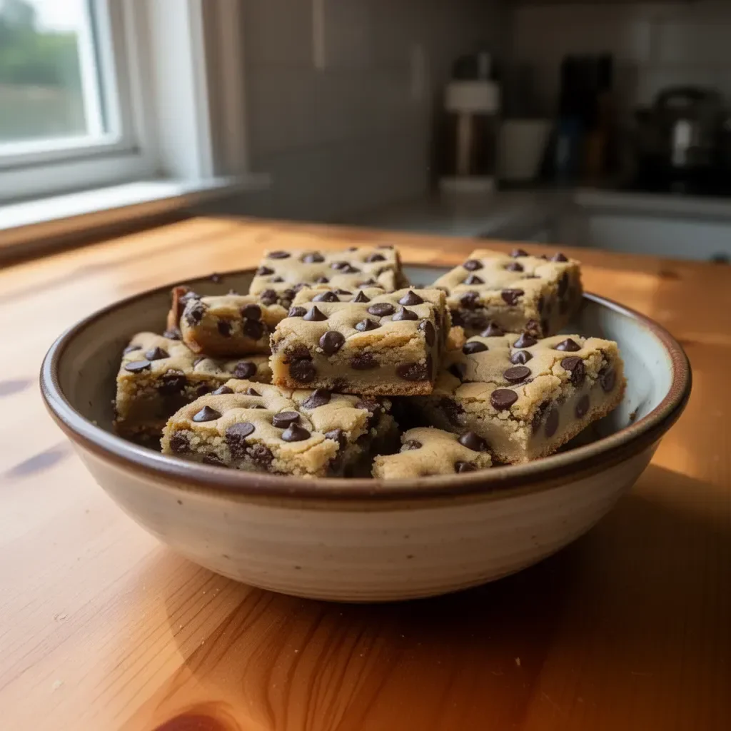 Delicious chocolate chip cookie bars fresh out of the oven, ready to enjoy