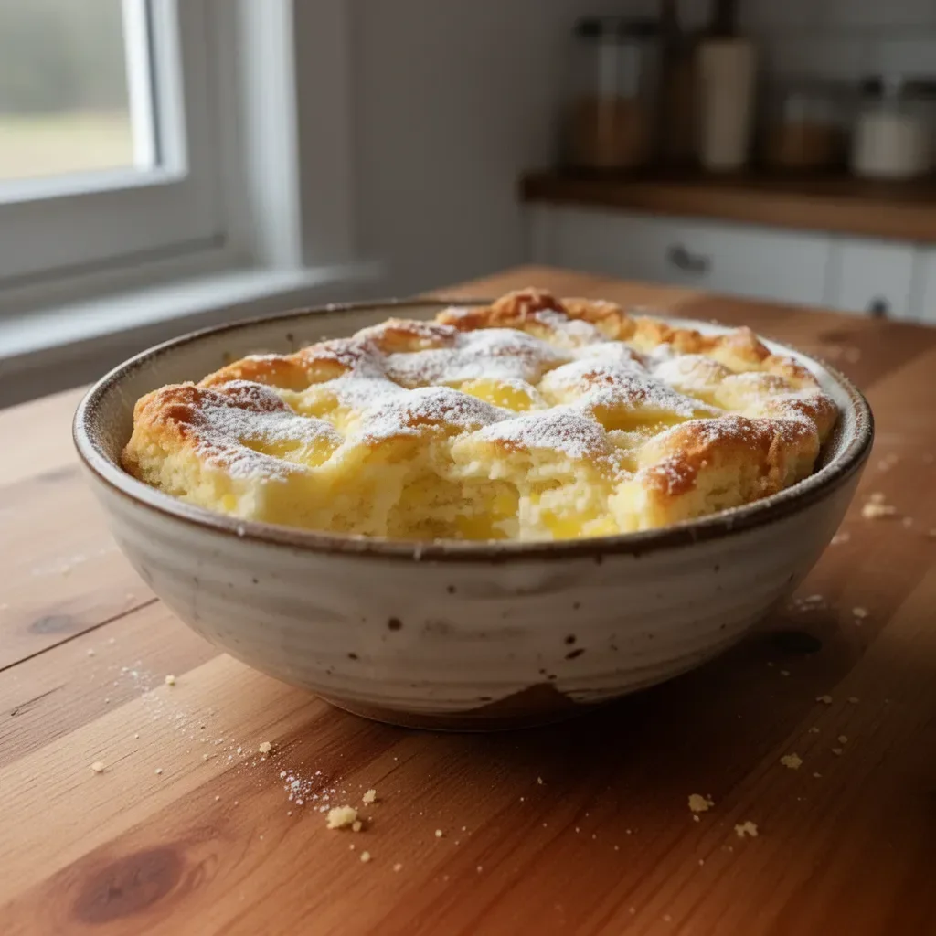 One-Bowl Lemon Cake with fresh lemons and frosting on a plate