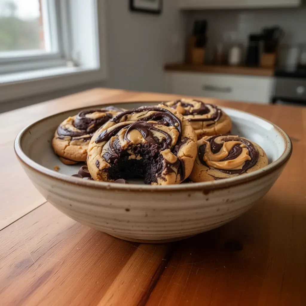Peanut butter brownie swirl cookies with rich chocolate and creamy texture