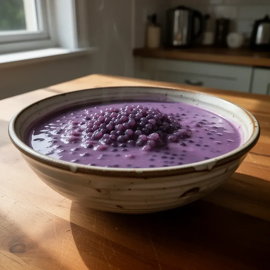 Bowl of Purple Sago grains ready for cooking and preparation.
