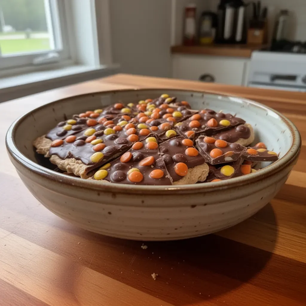 Delicious homemade Reese's Bark made with chocolate and peanut butter.