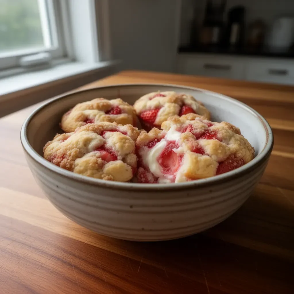 Freshly baked strawberry cream cheese muffins on a cooling rack