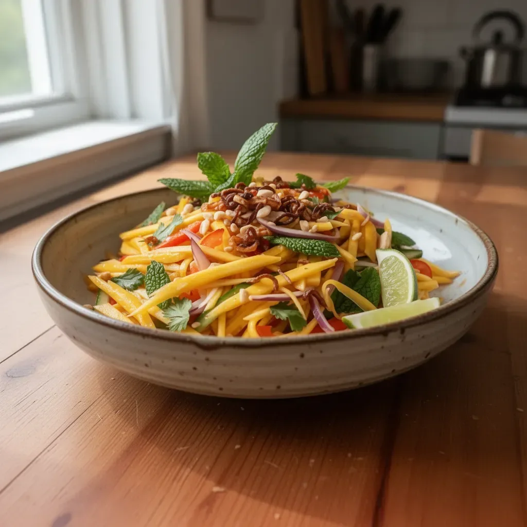 Fresh Thai Mango Salad with colorful vegetables and herbs