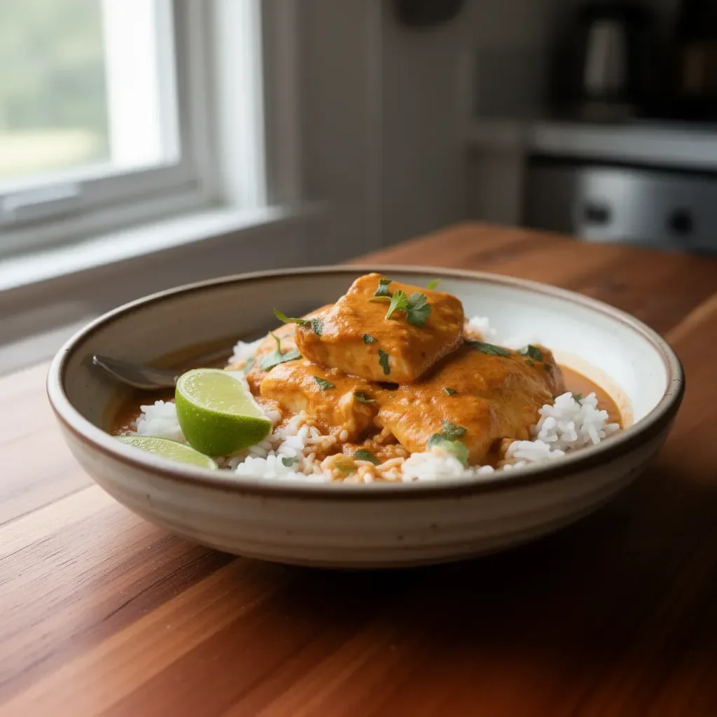 Delicious bowl of Thai Tilapia Curry with vibrant spices and fresh ingredients