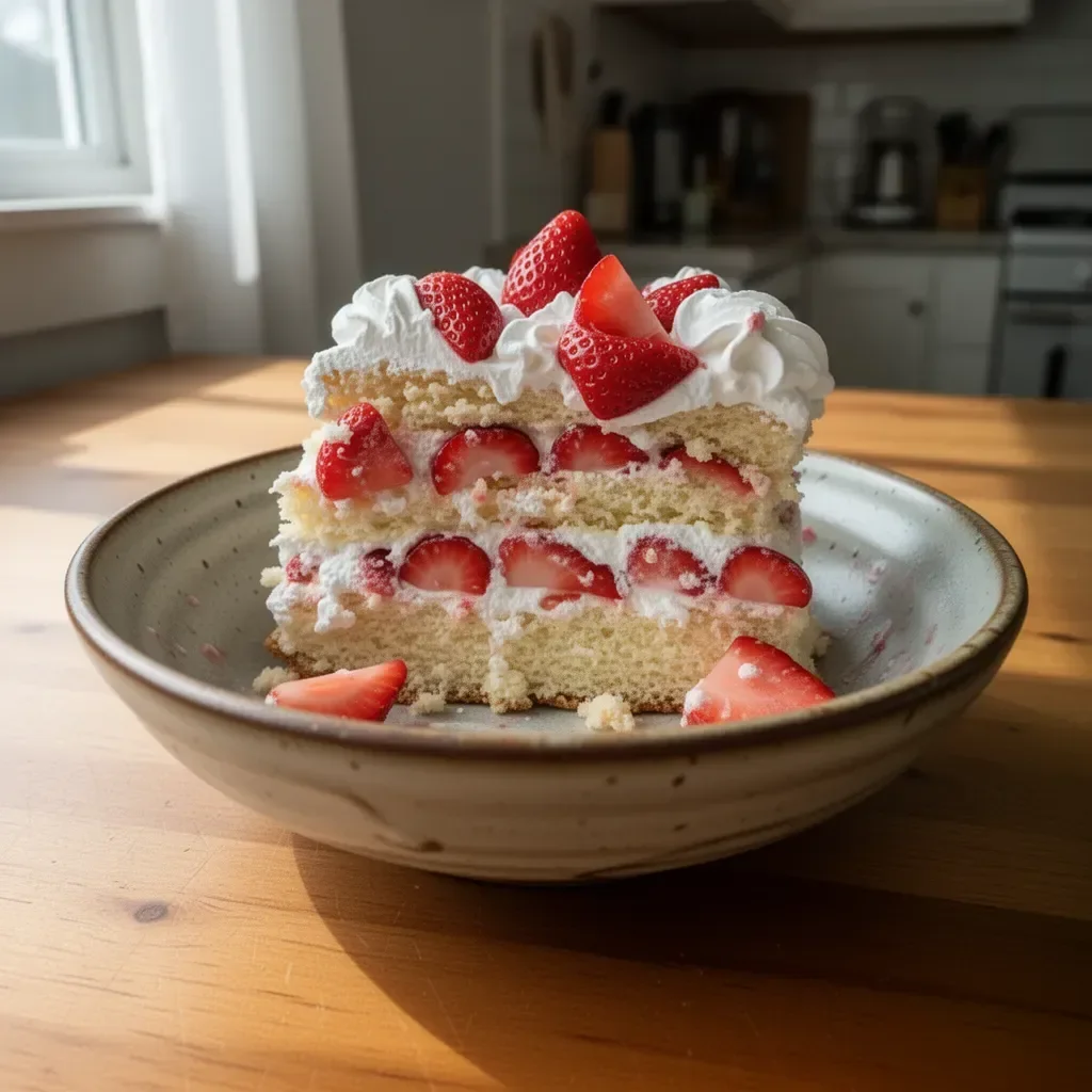 Delicious and vibrant strawberry shortcake topped with fresh strawberries and whipped cream