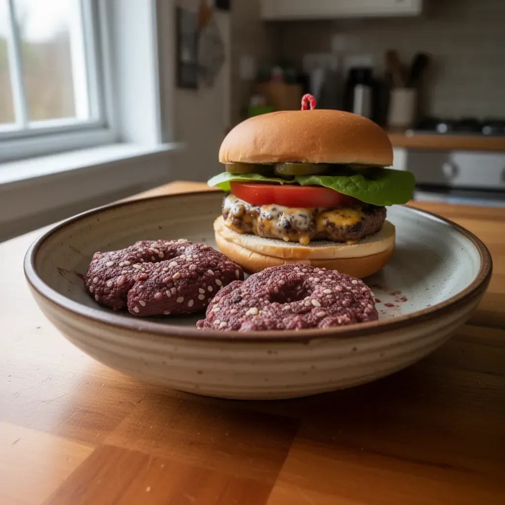 A delicious, juicy venison burger served with fresh toppings and condiments.