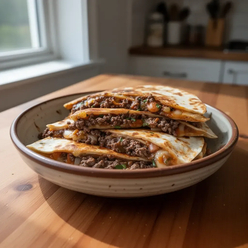 Delicious venison quesadilla filled with cheese and spices, ready to enjoy.