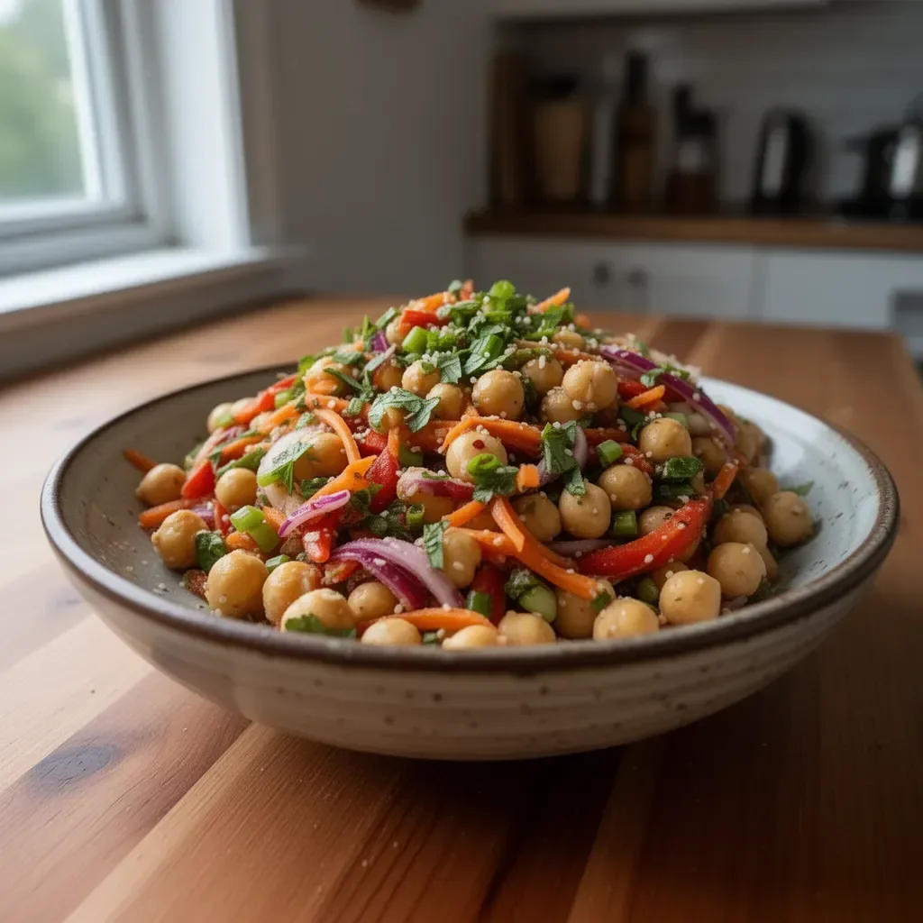 Vibrant Chickpea Salad filled with colorful vegetables and fresh herbs